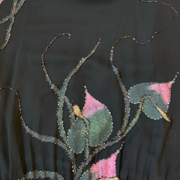 Vintage Oleg Cassini evening silk beaded painted rare dress gown batwing black - Picture 12 of 13